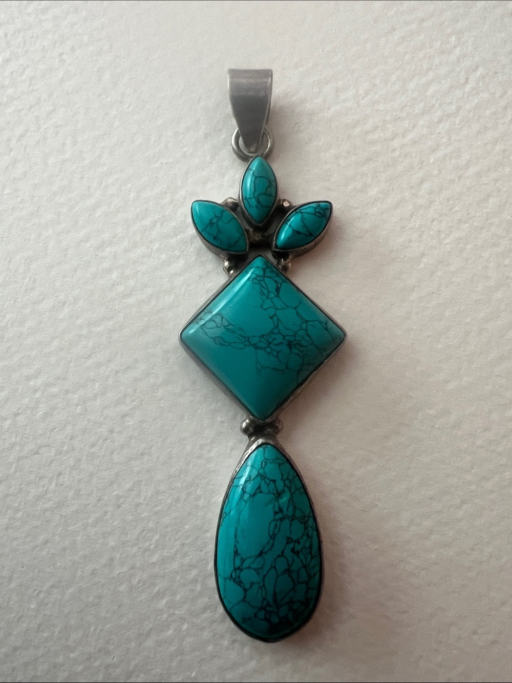 Sterling Silver Turquoise Stone Drop Pendant - Women Jewelry